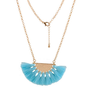 Fan-shaped Tassel Necklace - Blue