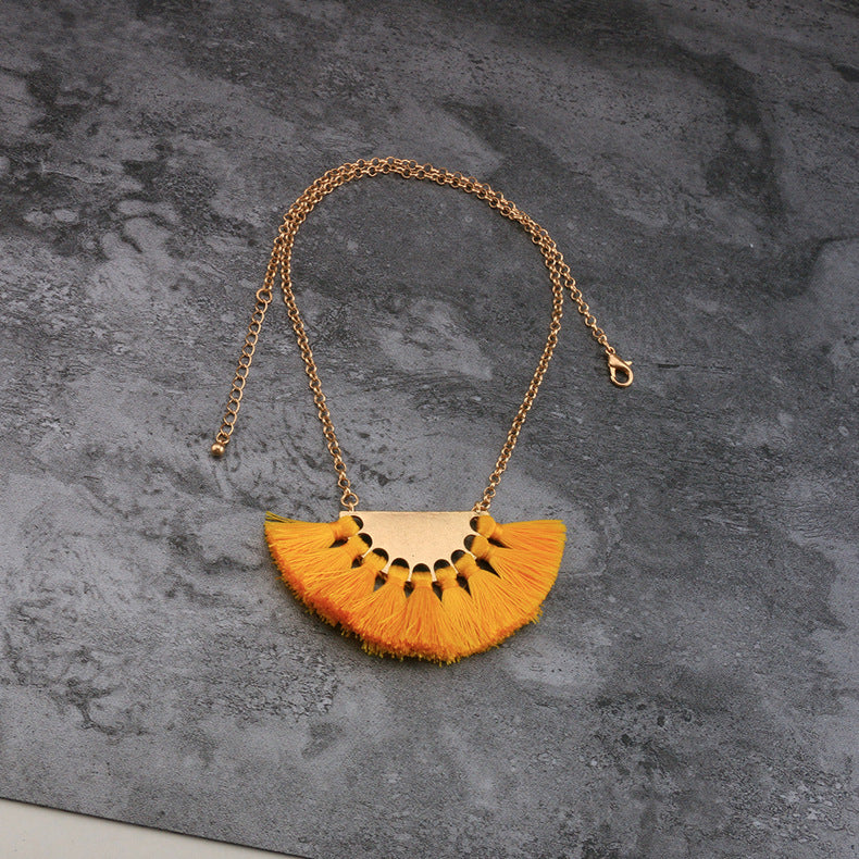 Fan-shaped Tassel Necklace - Orange